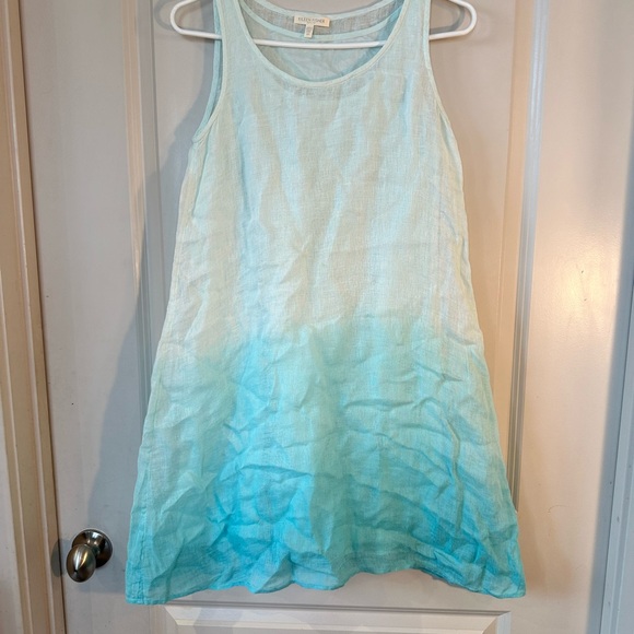 Eileen Fisher Blue Teal Ombré Linen Sleeveless Shift Dress, Size Small Petite - Picture 8 of 10